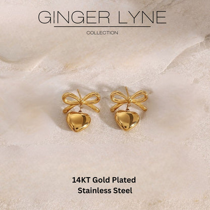 BowHeartDangleEarringsforWomen14ktGold-PlatedStainlessSteelbyGingerLyne_Gold-5