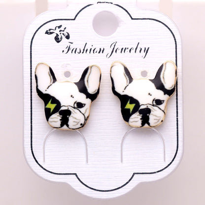 French Bulldog Boston Terrier Stud Earrings Enamel Colorful From the Ginger Lyne Collection - Style 4