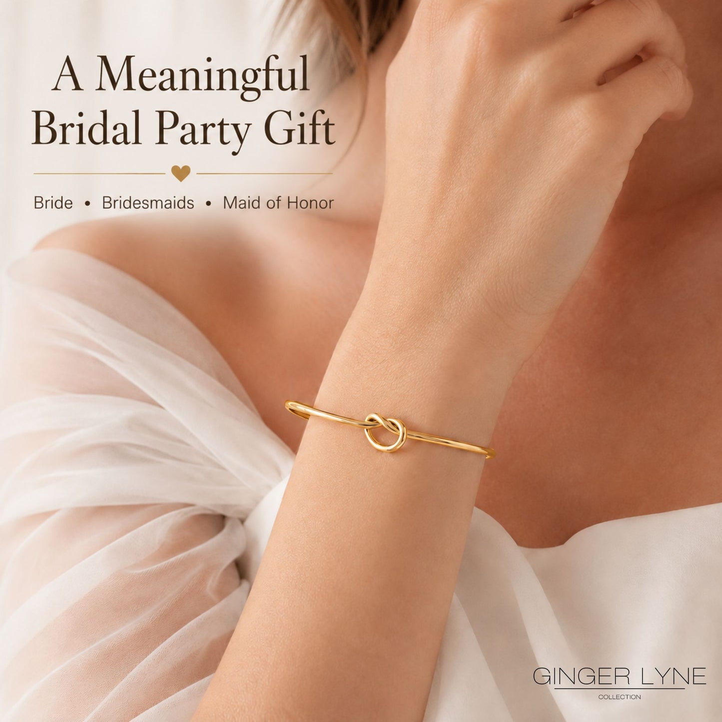 Love Knot Bracelet for Women or Men by Ginger Lyne Bridal Party Gifts Large Adjustable Bangle - Gold