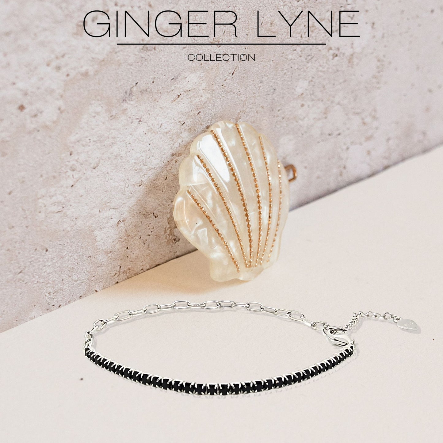 Paperclip Chain Half CZ Tennis Bracelet for Women Adjustable to 7.5" Sterling Silver Ginger Lyne Collection - Black