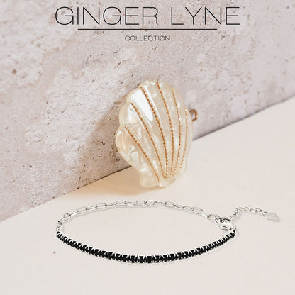 Paperclip Chain Half CZ Tennis Bracelet for Women Adjustable to 7.5" Sterling Silver Ginger Lyne Collection - Black