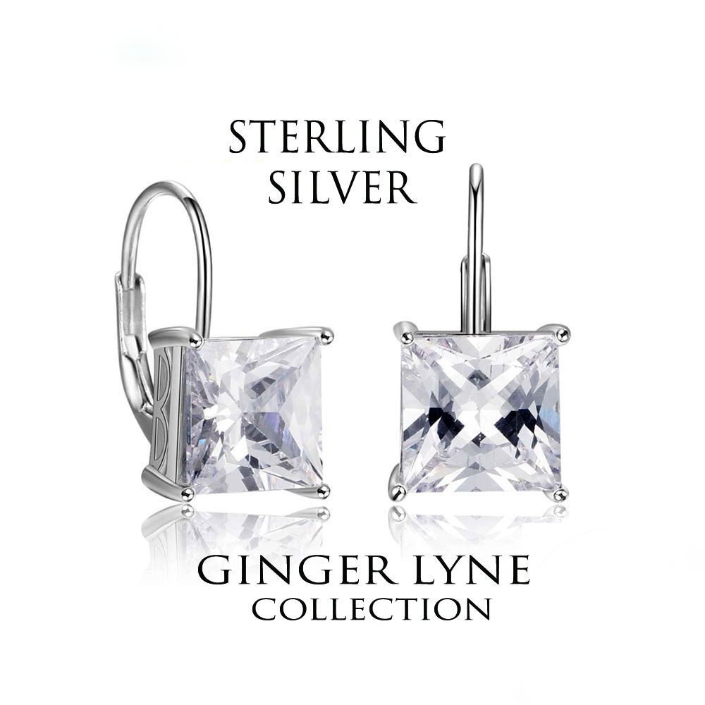 Mia Princess Cut Cz Drop Earrings Sterling Silver Womens Ginger Lyne Collection