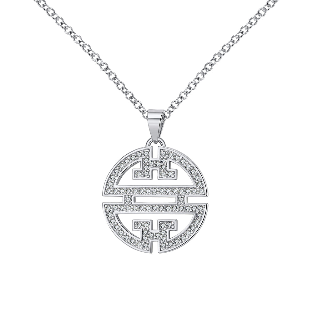 Flower Window Pattern Pendant Necklace for Women Cz Ginger Lyne Collection - Silver