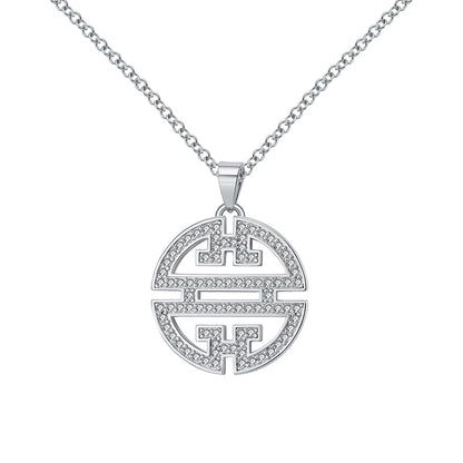 Flower Window Pattern Pendant Necklace for Women Cz Ginger Lyne Collection - Silver