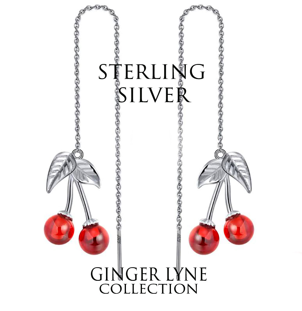 Cherry Threader Earrings for Women and Girls Red Agate Sterling Silver Ginger Lyne Collection