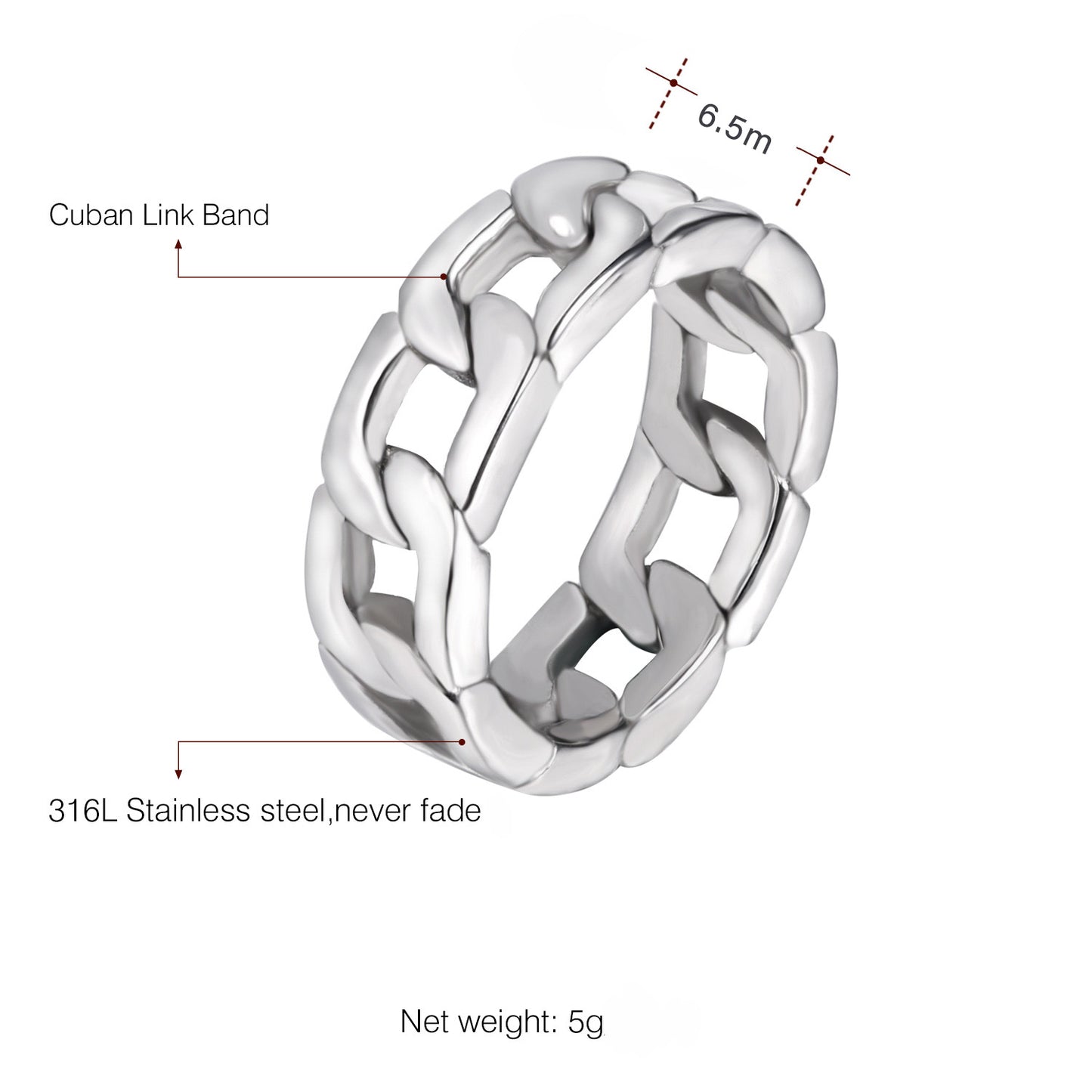 Chain Wedding Band 6.5mm Stainless Steel Men Women Ginger Lyne Collection