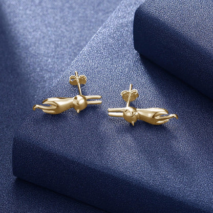 Hanging Cat Kitty Stud Earrings for Women Sterling Silver Ginger Lyne Collection - Gold