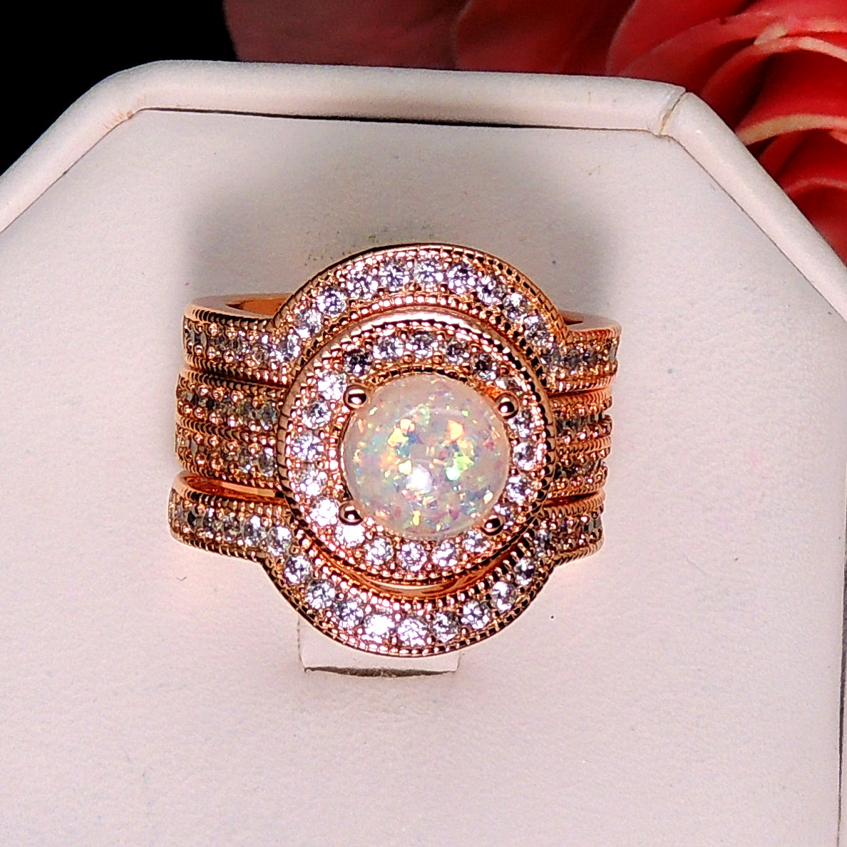 Consuelo 3 Ring Bridal Set Fire Opal Women Engagement Band Ginger Lyne Collection - 10
