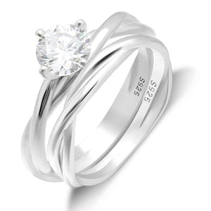 Aurora Bridal Set Womens Sterling Cz Engagement Ring Band Ginger Lyne Collection - 12