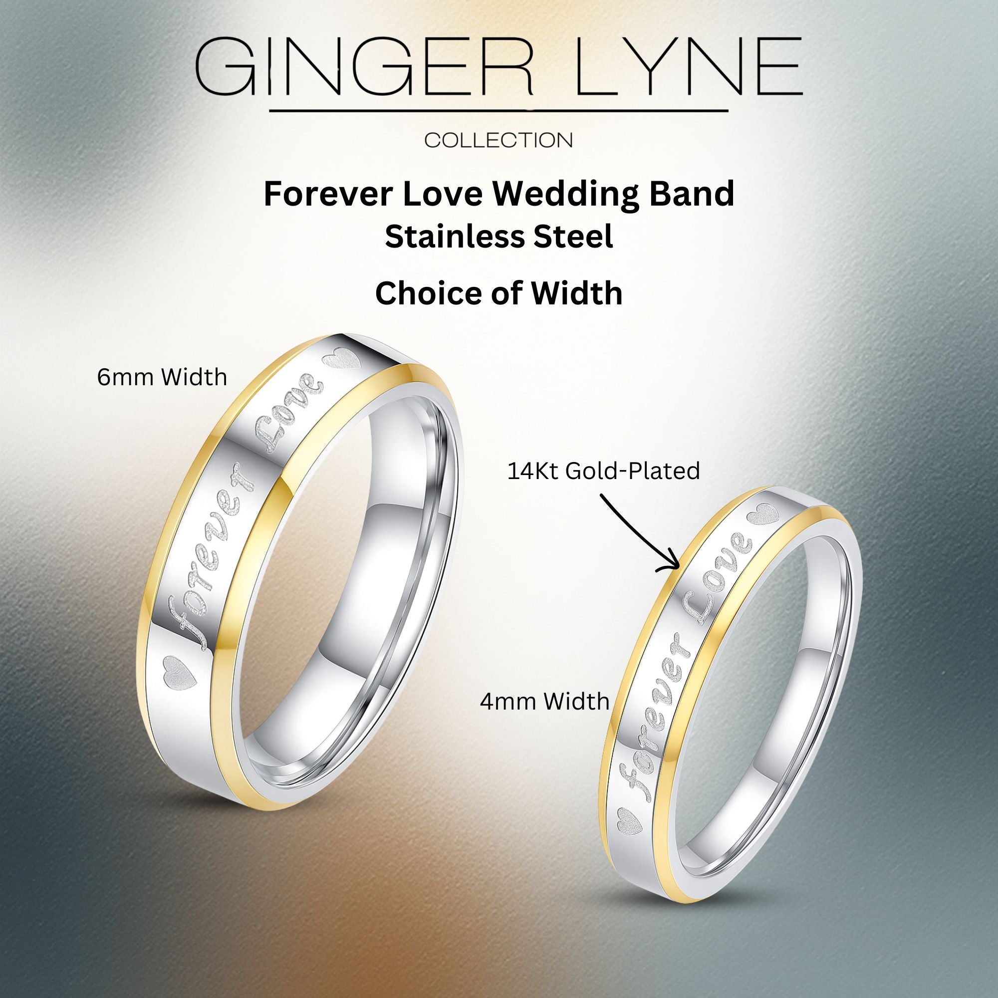 Forever Love 4 mm or 6mm Wedding Band Ring for Men or Women Two