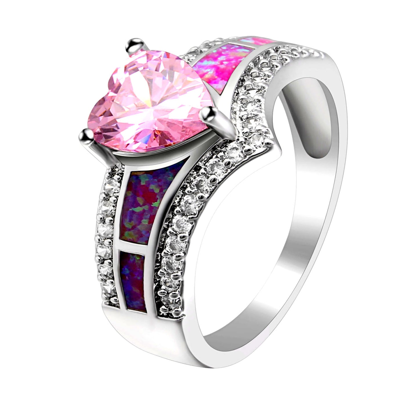 Majestic Heart Cz Promise Ring Created Fire Opal Girl Women Ginger Lyne Collection - Pink,7