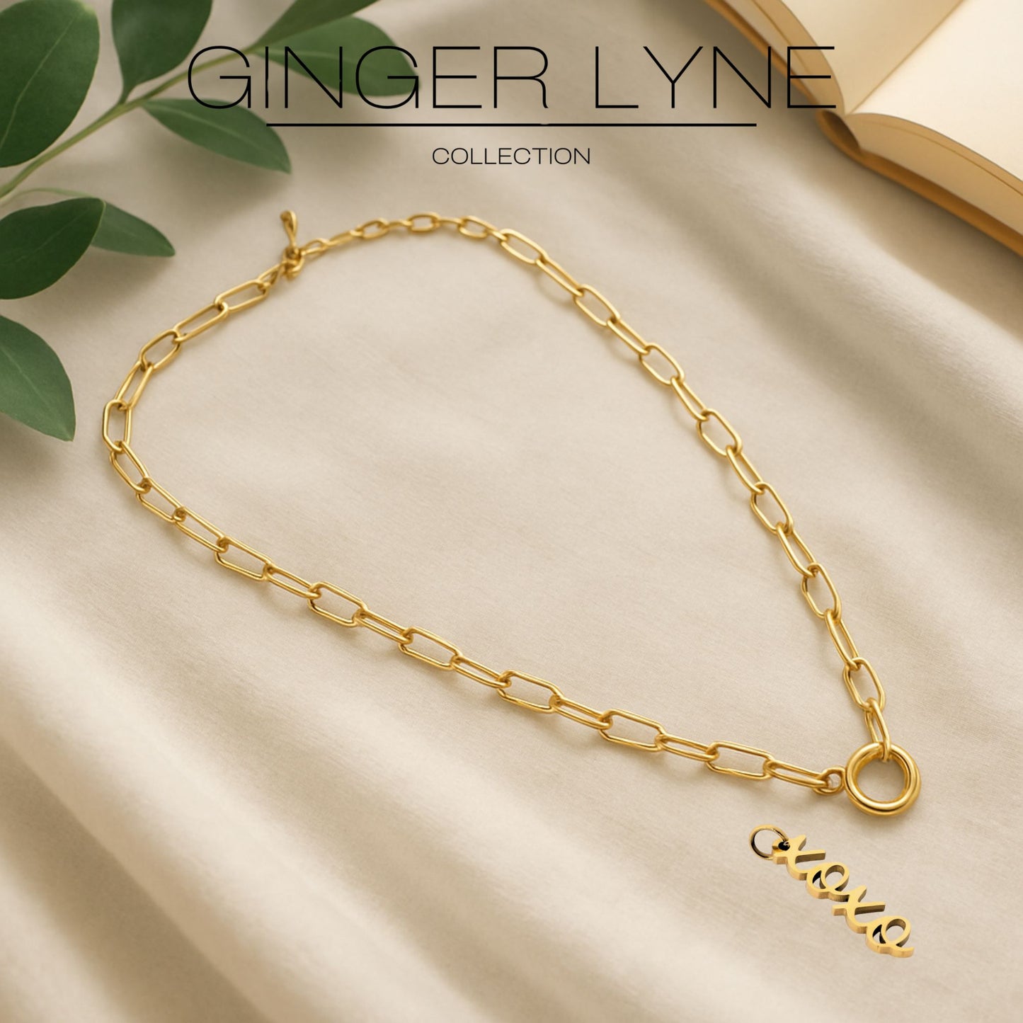 GingerLynePaperclipChainCharmHolderNecklaceX'sandO'sHugsandKissesCharmforWomenStainlessSteel18-20"_GoldTone-4