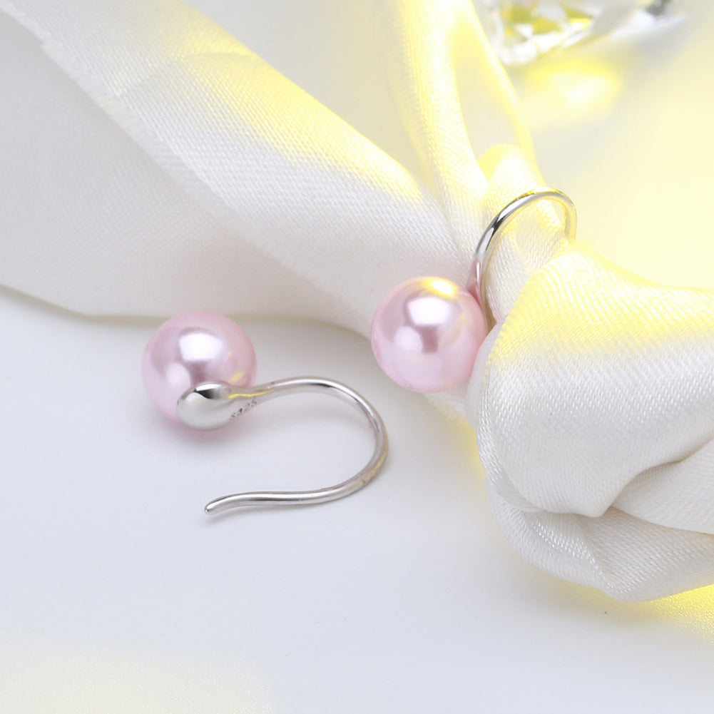 Drop Hook Earrings for Women Simulated Pearl Sterling Silver Ginger Lyne Collection - Pink