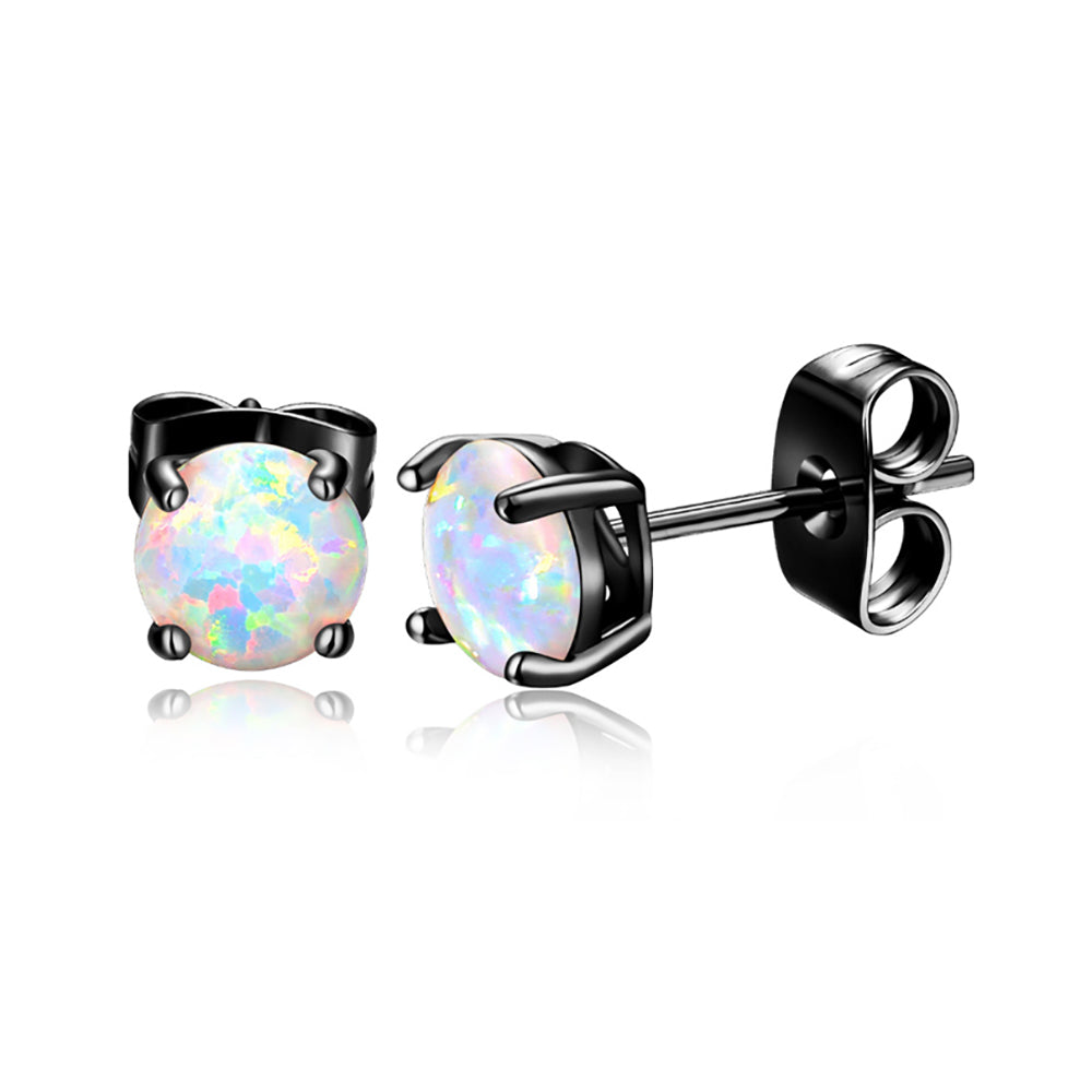 White Created Fire Opal Stud Earrings Black Plated Womens Ginger Lyne Collection - Silver/Black