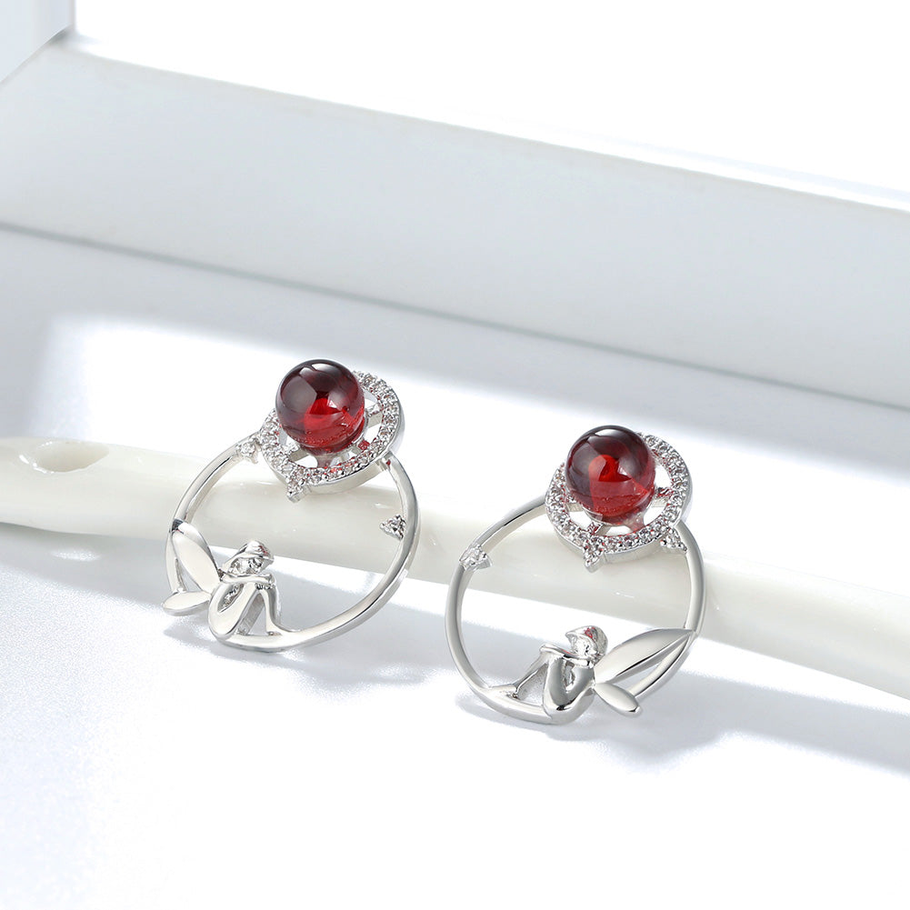 Fairy Sterling Silver Red Garnet Cz Stud Earrings Girl Ginger Lyne Collection