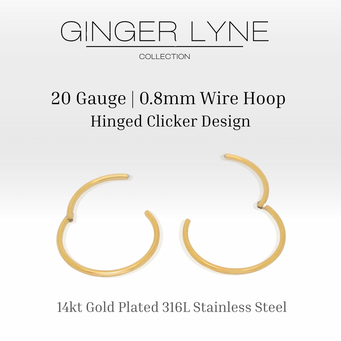 Thin Hoop Earrings Ginger Lyne 20 Gauge Stainless Steel Hinged Clicker for Lobe Cartilage Nose Piercing Body Jewelry - Silver-12mm