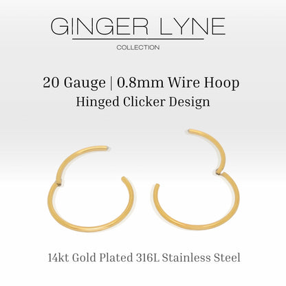 Thin Hoop Earrings Ginger Lyne 20 Gauge Stainless Steel Hinged Clicker for Lobe Cartilage Nose Piercing Body Jewelry - Silver-12mm