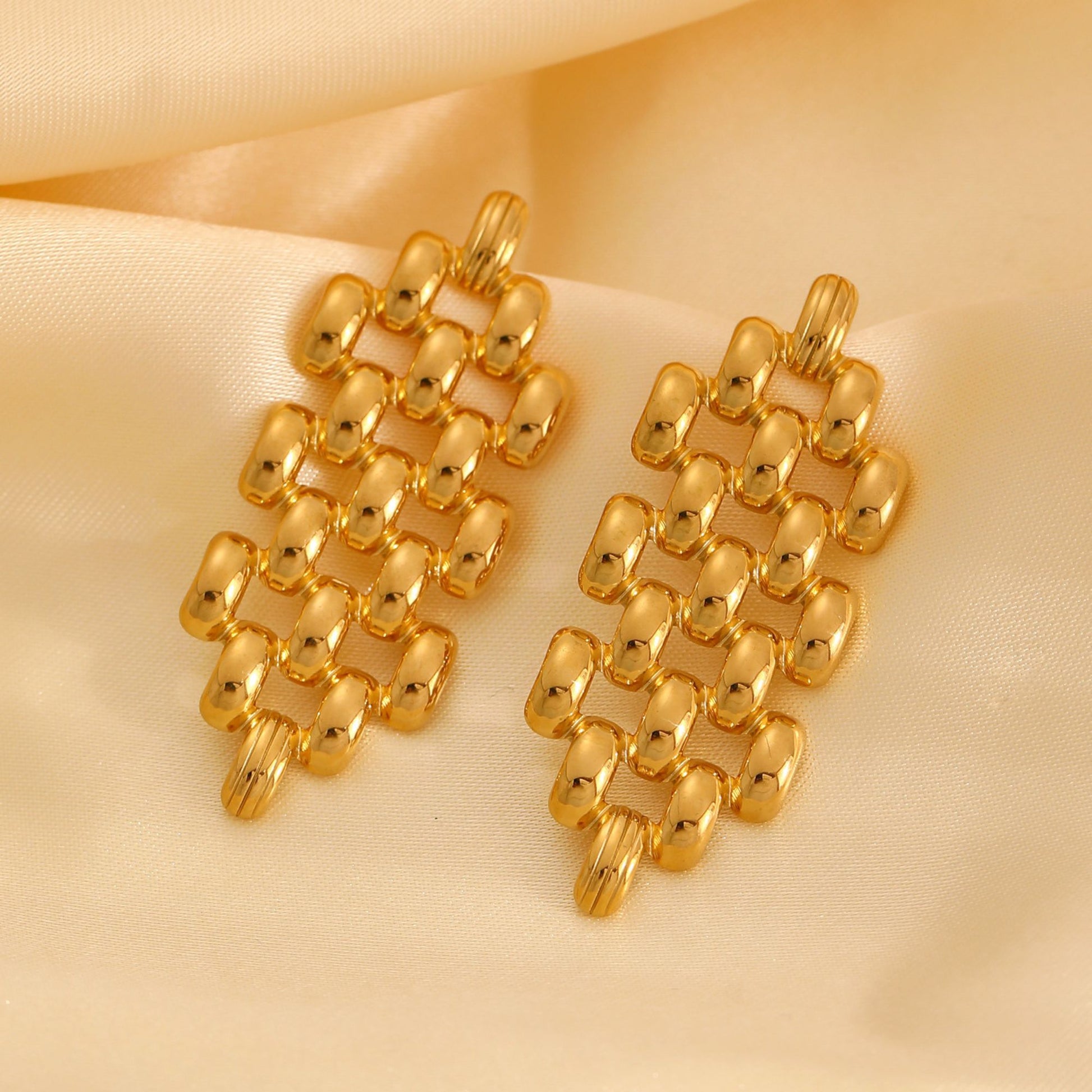 MeshDropEarringsforWomenbyGingerLyneGoldStainlessSteelSolidNon-FlexibleStud_Gold-2