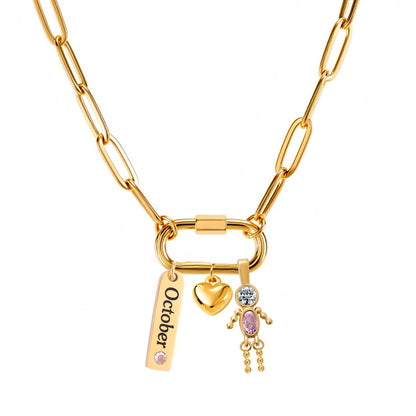 CarabinerFamilyBirthstoneNecklaceforMomorGrandmabyGingerLyneStainlessSteelCZBirthdayCharms_Male-October-Gold-1