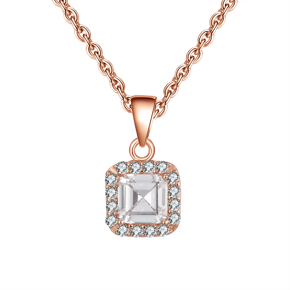 Square Halo Pendant Necklace for Women Rose Gold Sterling Silver Cz Ginger Lyne Collection