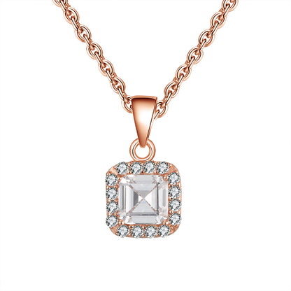 Square Halo Pendant Necklace for Women Rose Gold Sterling Silver Cz Ginger Lyne Collection