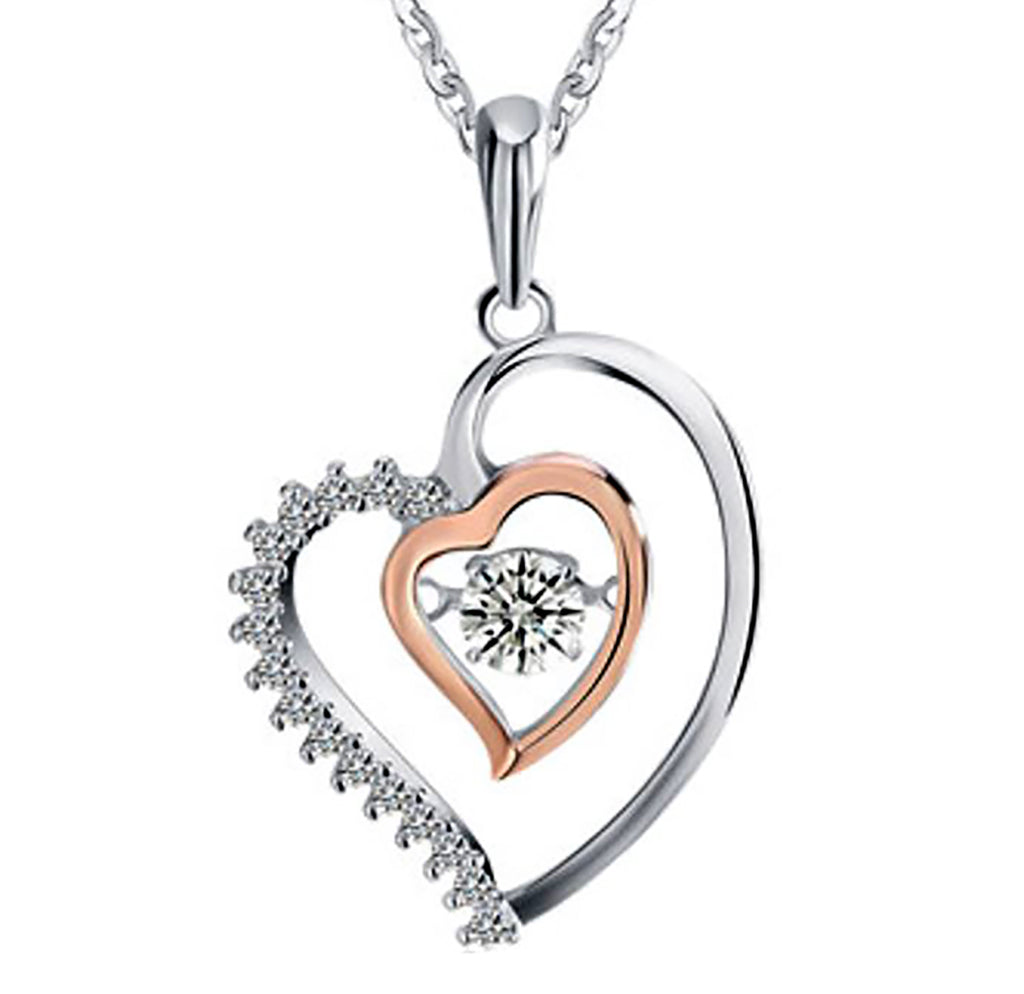 Heart Swinging Stone Necklace for Women Rose Sterling Silver Cz Ginger Lyne Collection