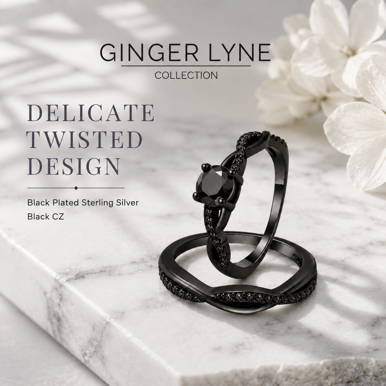 QueenaBlackWeddingRingSetAnniversaryBandEngagementRingforWomenSterlingSterlingCzGingerLyneCollection_RhodiumBlack-Black-2