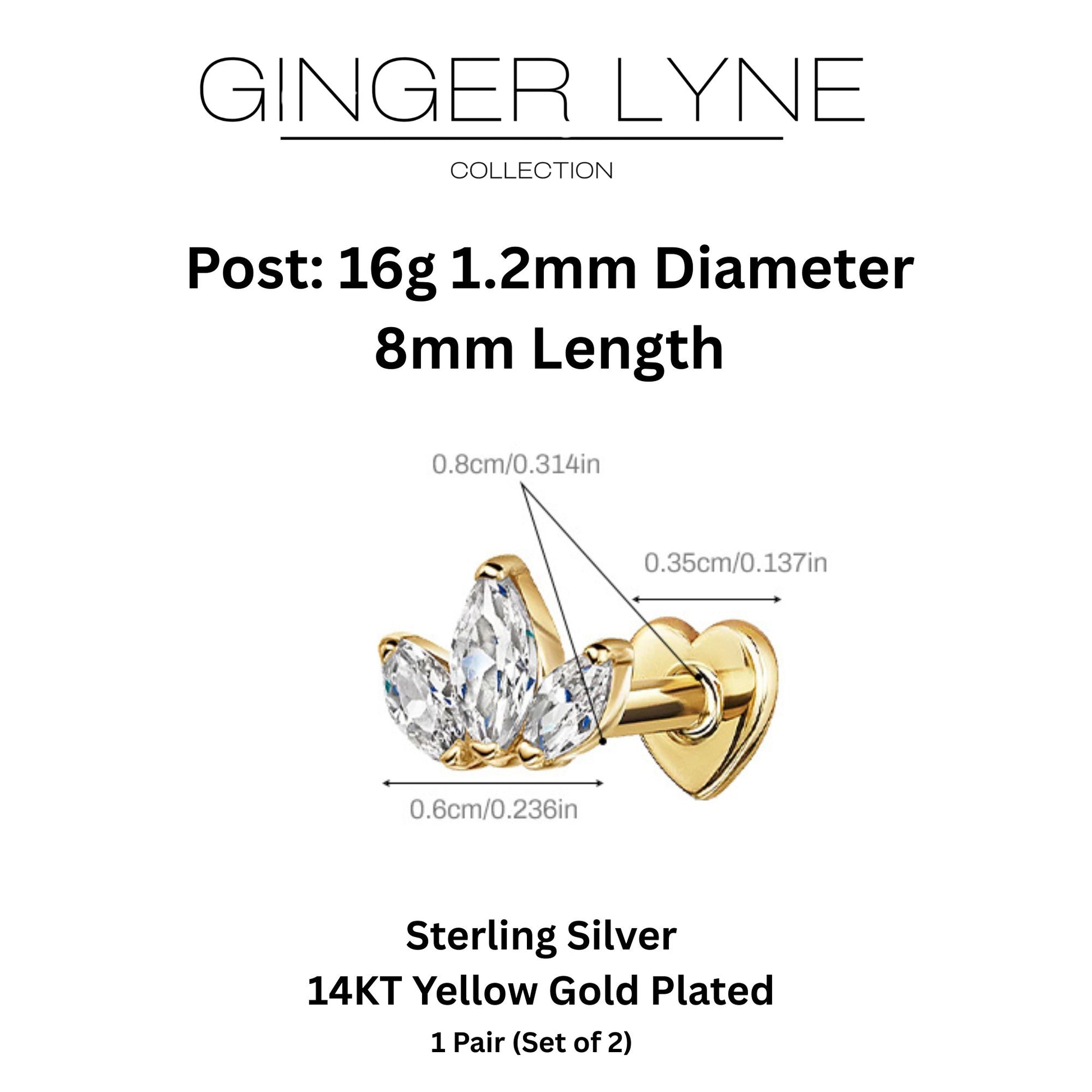 MarquiseCZFlatBackEarringsforCartilageHelixTragusLobe16gGoldPlatedSterlingSilver1pairbyGingerLyne_Gold-5