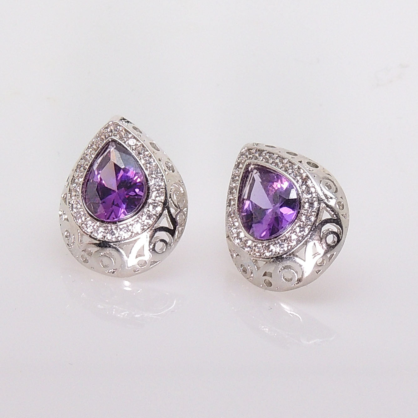 Lona Teardrop Pear purple Cz Stud Earrings Women Ginger Lyne Collection