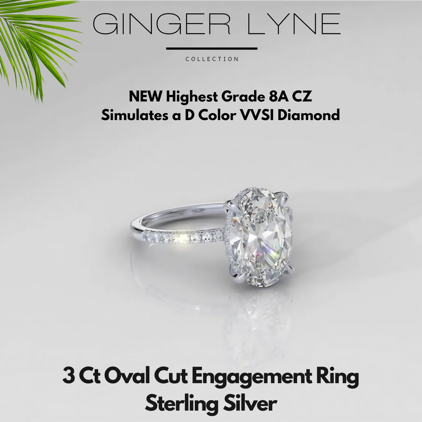 Solitaire 3 Ct Oval Engagement Ring for Women Sterling Silver CZ Ginger Lyne Collection