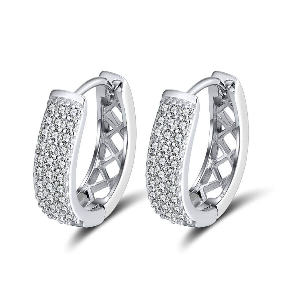 HoopEarringsforWomenSterlingSilverClearThreeRowCzWomensbyGingerLyneCollection_Silver-1
