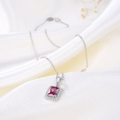 Halo Pendant Necklace for Women Sterling Silver Pink CZ Ginger Lyne Collection - Pink