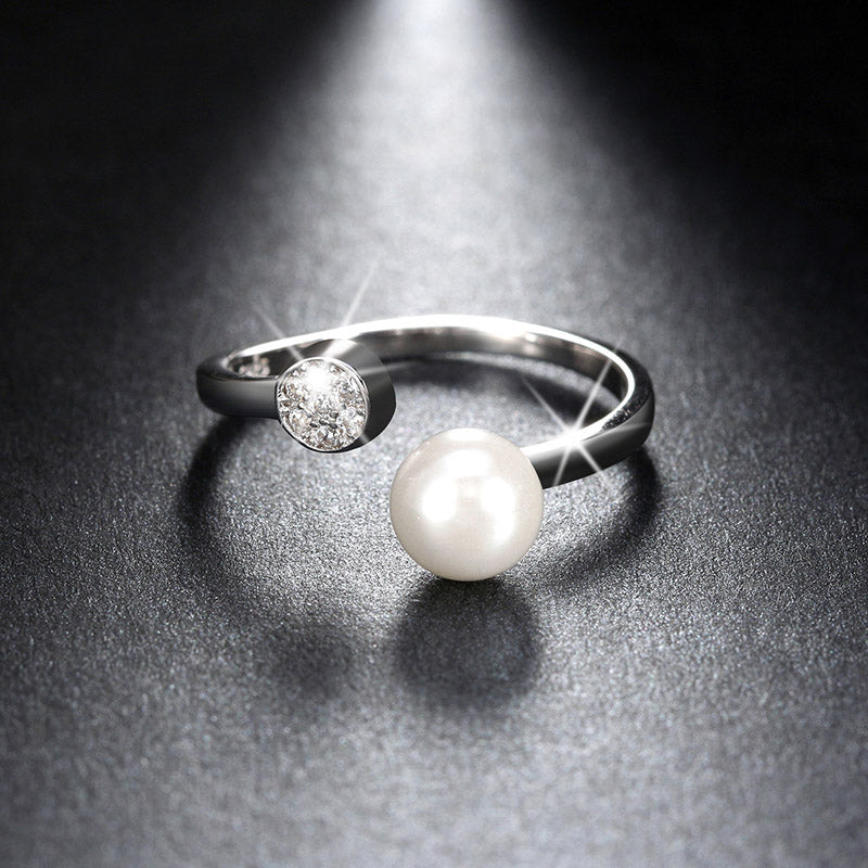 Adjustable Wrap Sterling Silver Ring for Women Pearl & CZ Ginger Lyne Collection