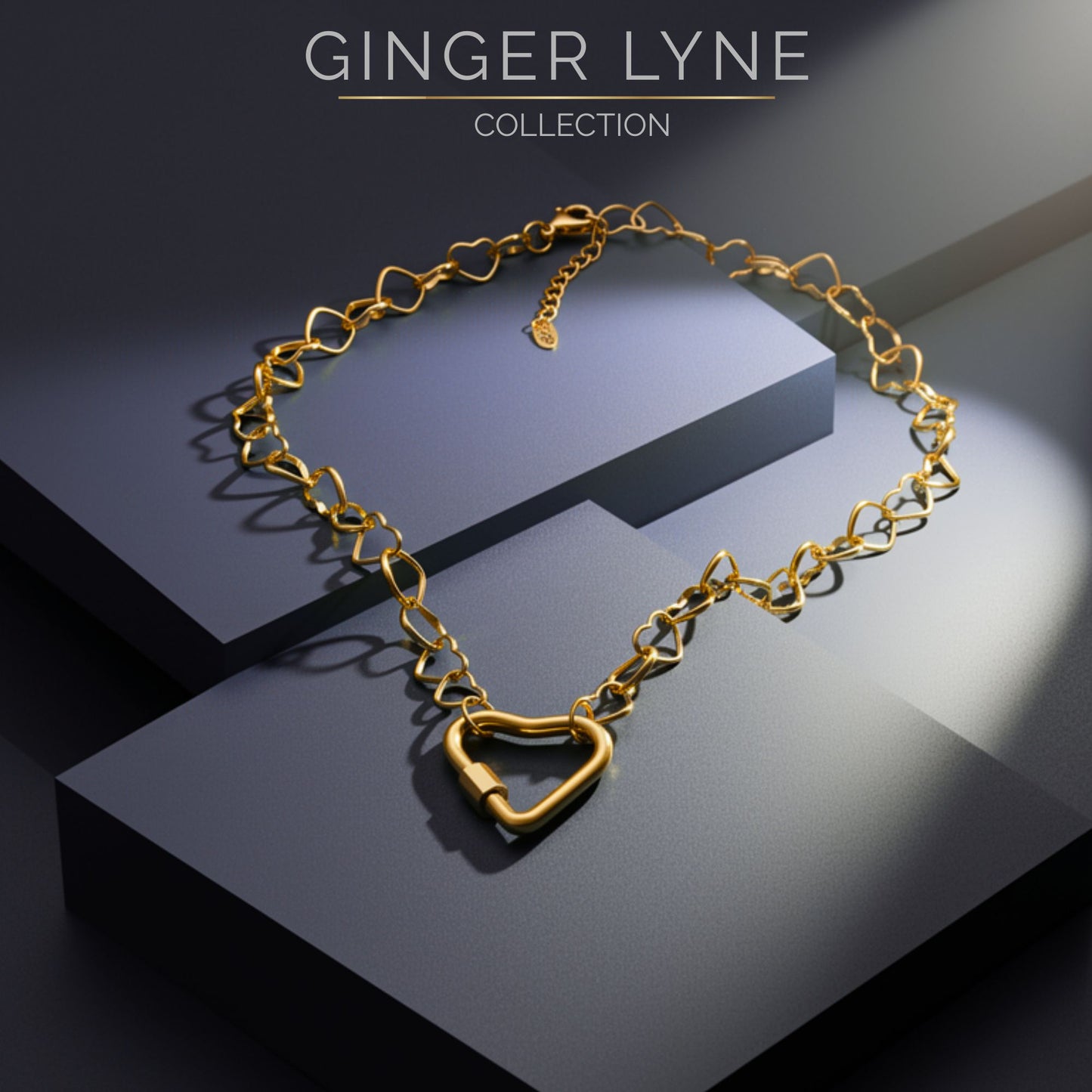 CarabinerCharmHolderNecklaceforWomenbyGingerLyneHeartLinkChain18KTGoldPlatedStainlessSteel_Gold-HeartChain/HeartCH-3