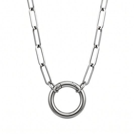 Carabiner Charm Necklace for Women Paperclip Chain Round Carabiner Holder Stainless Steel by Ginger Lyne