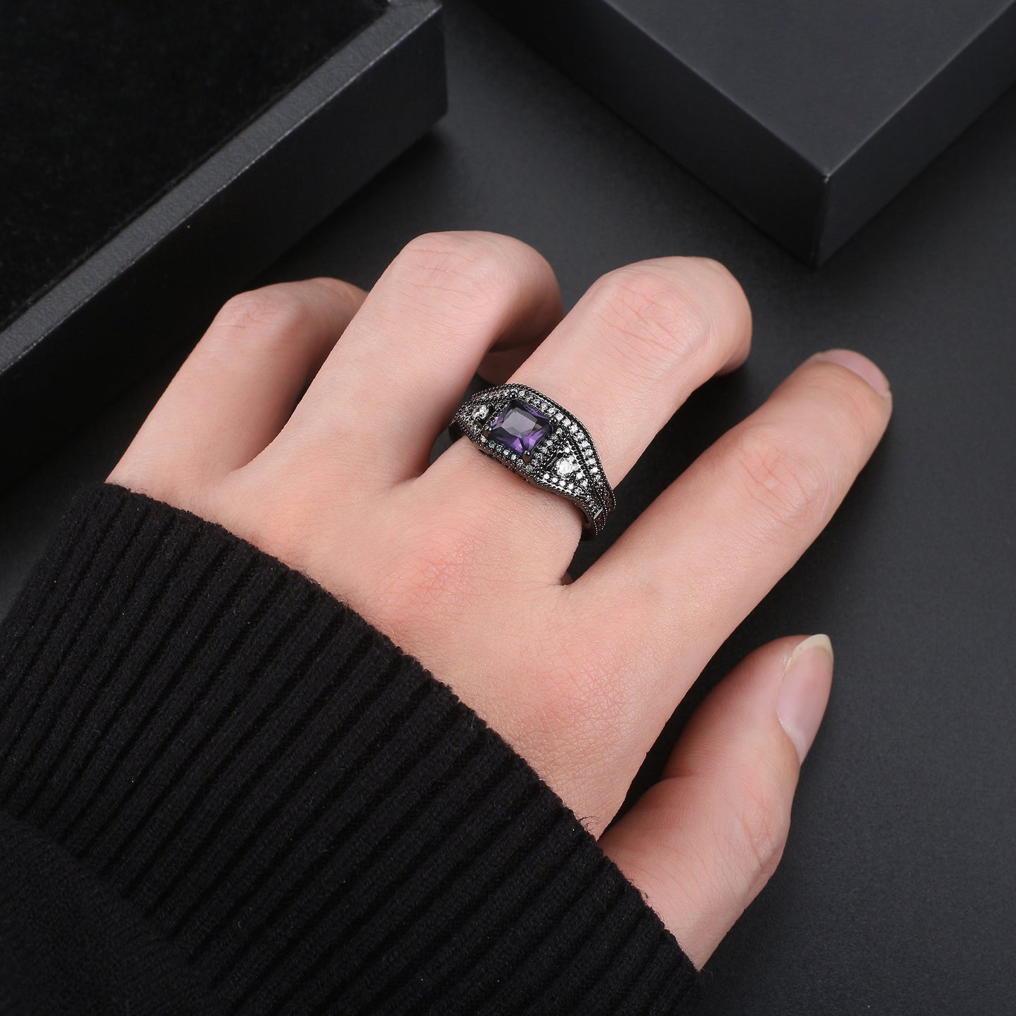 Danielle Wedding Ring Set for Women CZ Black Engagement Ginger Lyne Collection