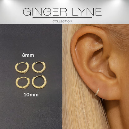 Small Huggie Hoop Earrings for Women White Gold Plated 8mm CZ Body Jewelry by Ginger Lyne Collection - 8mm Gold