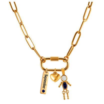CarabinerFamilyBirthstoneNecklaceforMomorGrandmabyGingerLyneStainlessSteelCZBirthdayCharms_Male-September-Gold-1