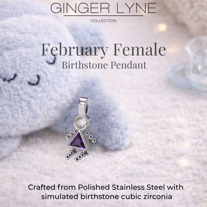 Birthstone Family Pendant for Mom by Ginger Lyne Stainless Steel Cubic Zirconia Charms For Grandma Necklace_Female-February-Silver-3