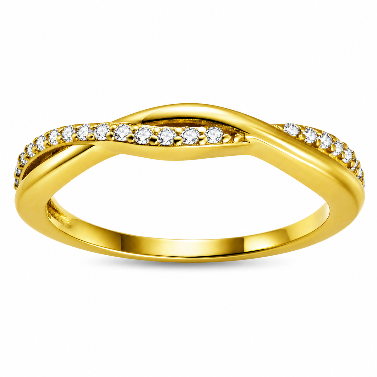 Queena14KGoldPlatedSterlingSilverWeddingBandClearCubicZirconiaHalfEternityTwistRingSize9forWomenbyGingerLyne_Gold-ToneSilver-1