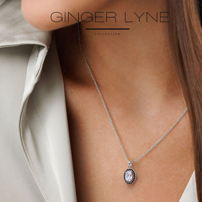 Oval Cut Black Halo Necklace for Women Simulated Diamond Sterling Silver Ginger Lyne