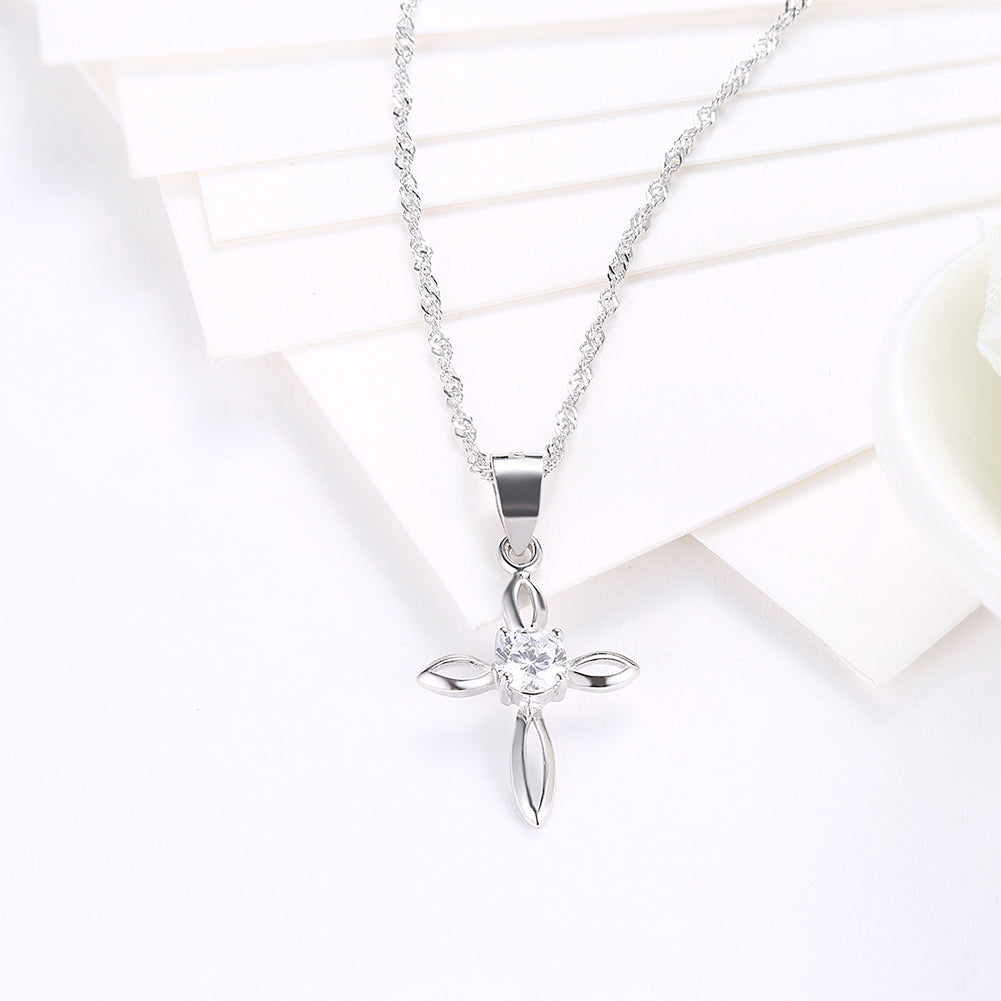 Cross Necklace for Women Religious CZ Sterling Silver Pendant with Twist Chain by Ginger Lyne