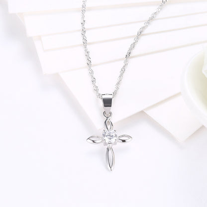 Cross Necklace for Women Religious CZ Sterling Silver Pendant with Twist Chain by Ginger Lyne