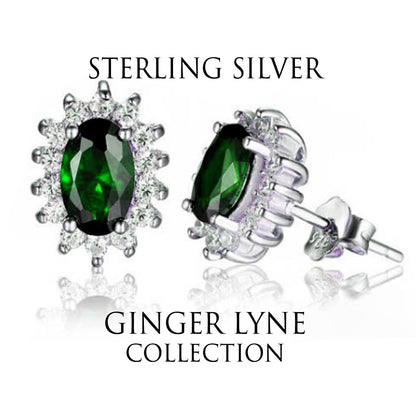 Kate Green CZ Oval Stud Earrings for Women Sterling Silver Green Cubic Zirconia Studs by Ginger Lyne - green