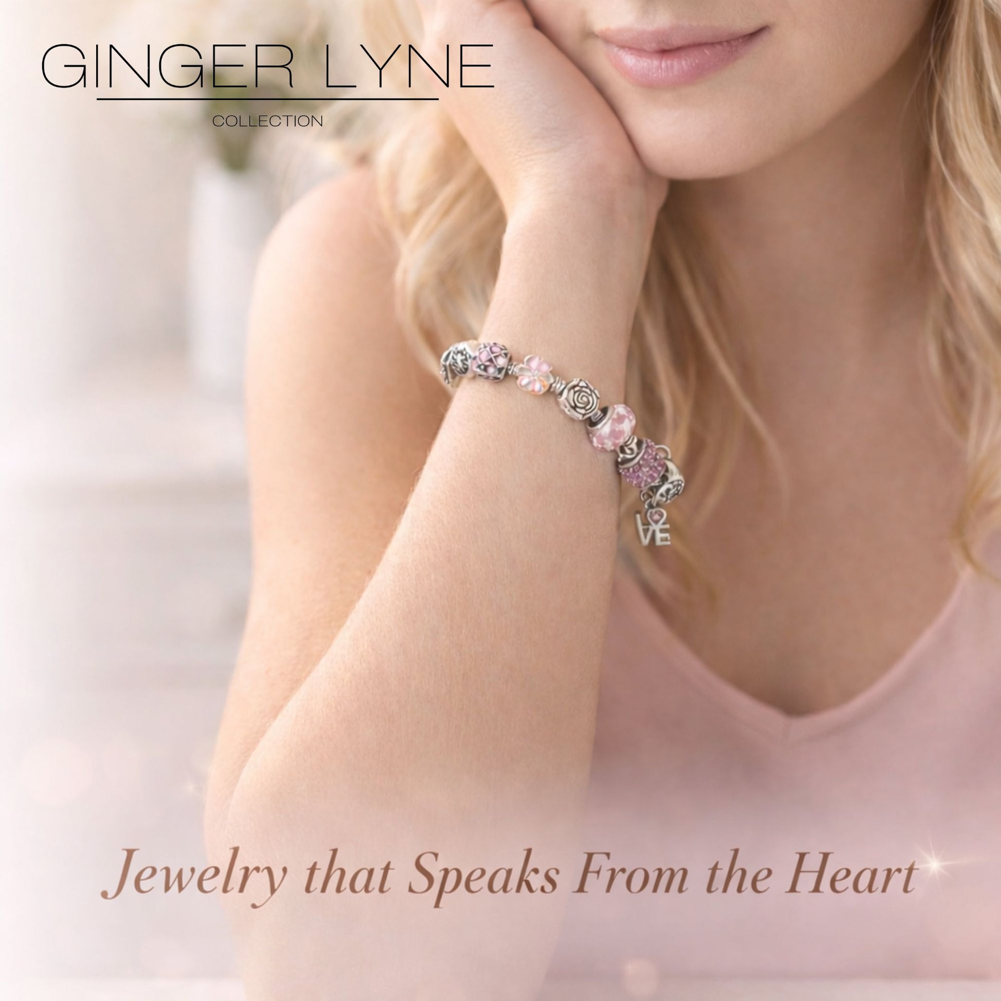 LoveThemeCharmBraceletforWomenbyGingerLyne9"AlloyPinkItalianStyleBeadsValentinesGifts_Pink-5