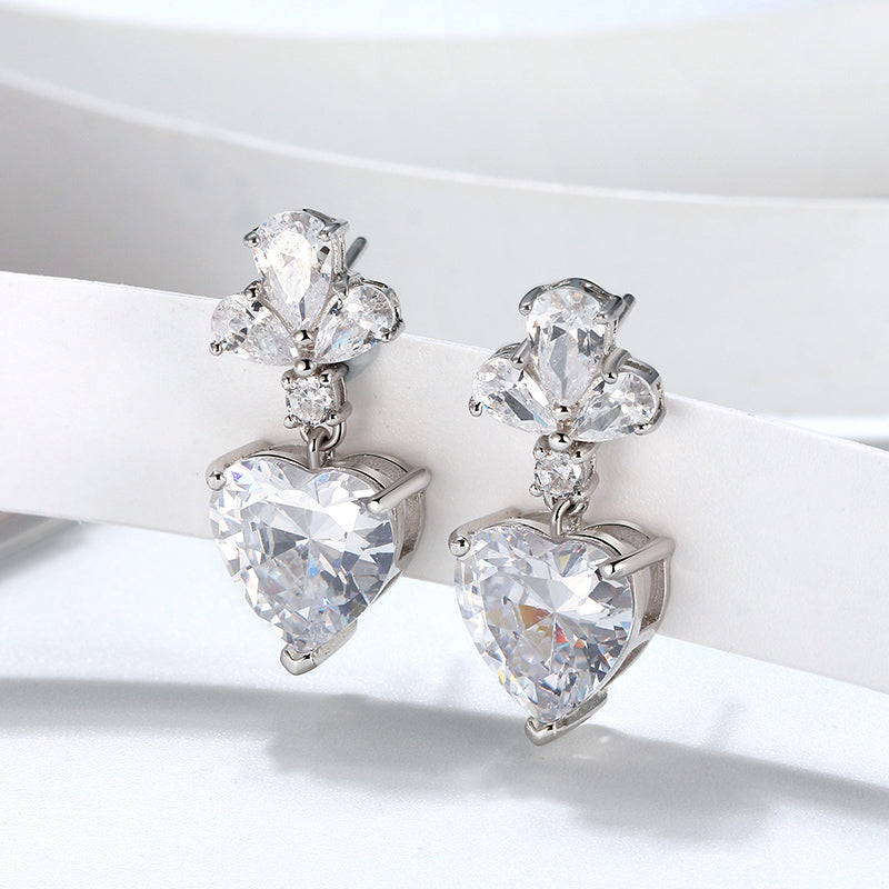 Heart Drop Stud Earrings for Women Sterling Silver Clear Cz Womens Ginger Lyne Collection