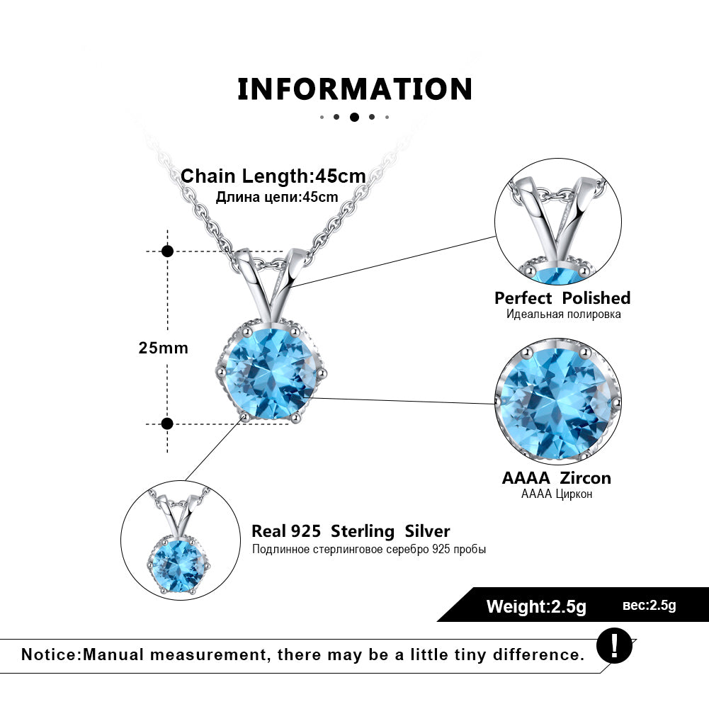 Round Pendant Necklace for Women Blue Cz Sterling Silver Women Ginger Lyne Collection