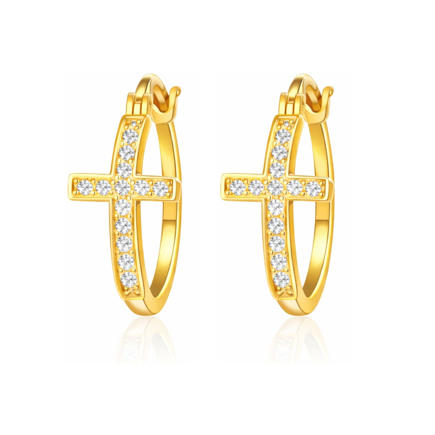 Cross Hoop Earrings for Women Cubic Zirconia Ginger Lyne Collection - Gold Tone-20mm