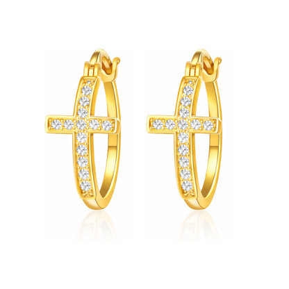Cross Hoop Earrings for Women Cubic Zirconia Ginger Lyne Collection - Gold Tone-20mm