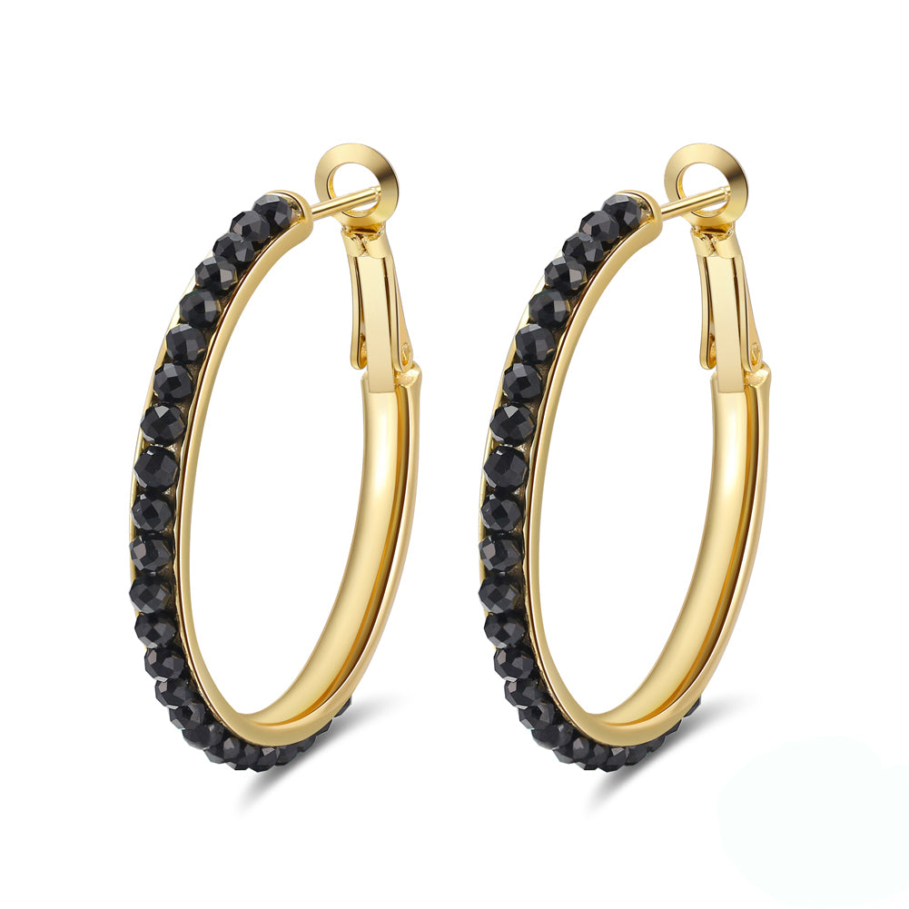 Round Hoop Earrings for Women Black Spinel Gemstone Gold Sterling Silver Ginger Lyne Collection